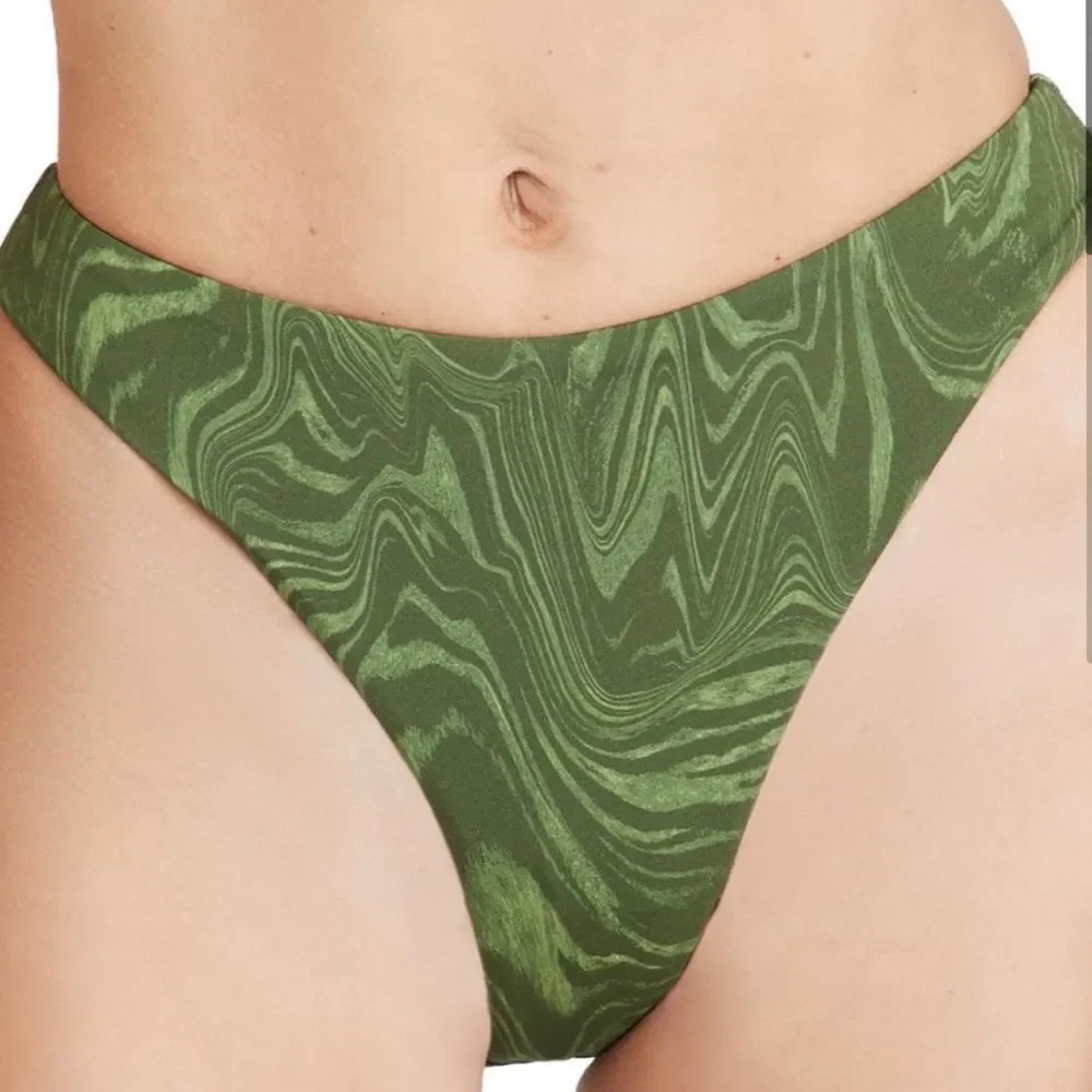 Good American Good Waist Cheeky Bikini Bottoms Pesto Swirl Green 5 XXL 2XL NEW